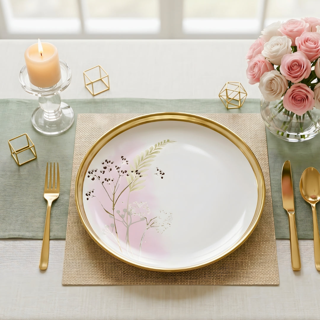 SWASHA Porcelain Dinner Set of 28 Pieces | Tableware | (White & Golden) Floral Design