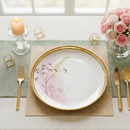 SWASHA Porcelain Dinner Set of 28 Pieces | Tableware | (White & Golden) Floral Design