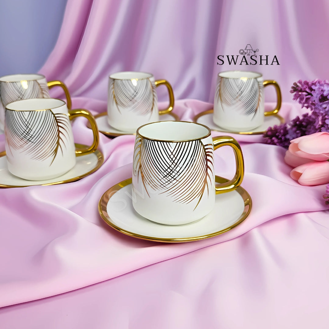 Swasha Luxury Ceramic Cup Saucer Set of 6 – Perfect for Tea & Coffee Lovers (250ml)