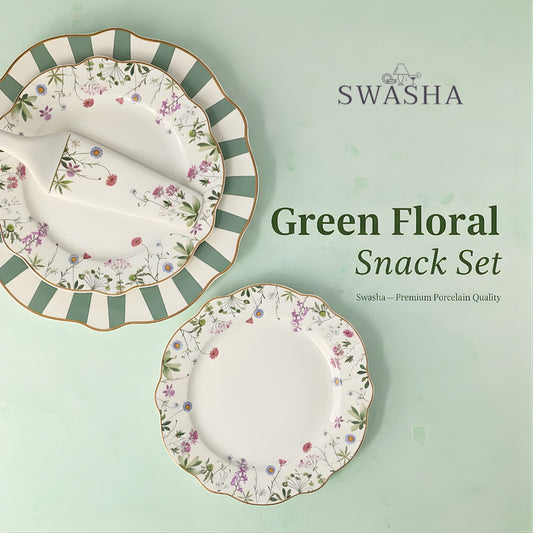 Swasha Green Floral Snacks Set