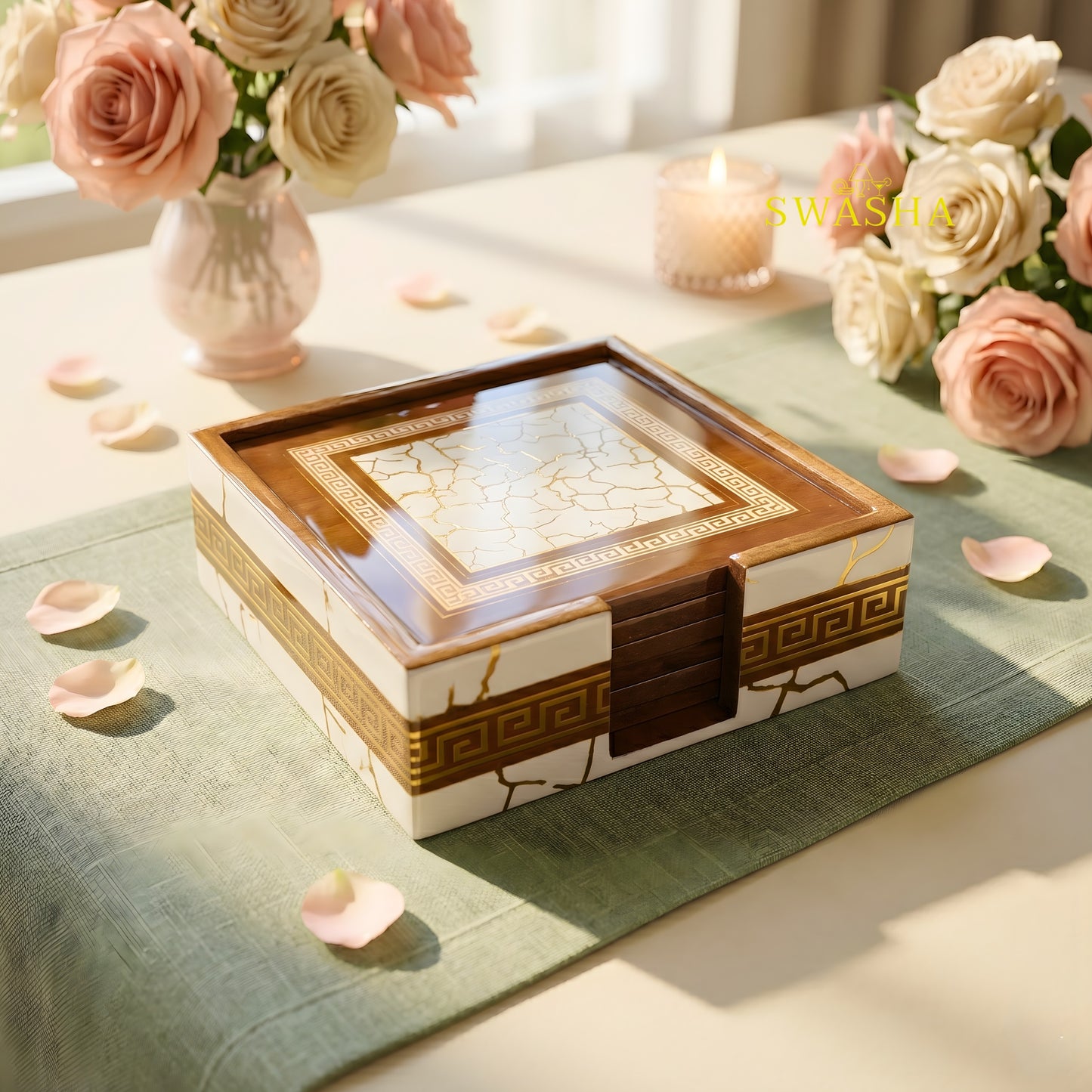 Handmade Square Resin Coasters by Swasha, Set of 6