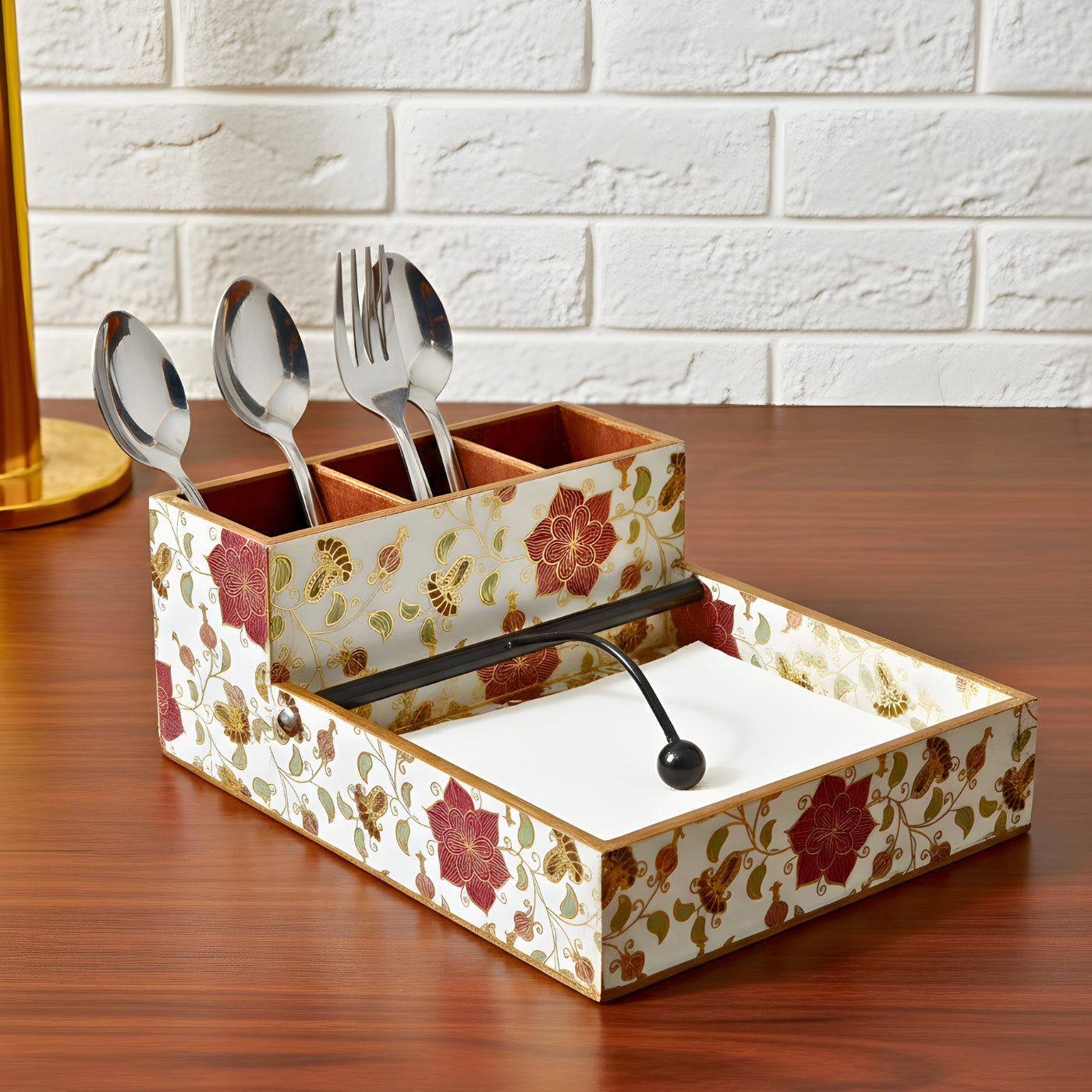 Stylish Printed MDF Tissue Box with Cutlery Holder – Swasha