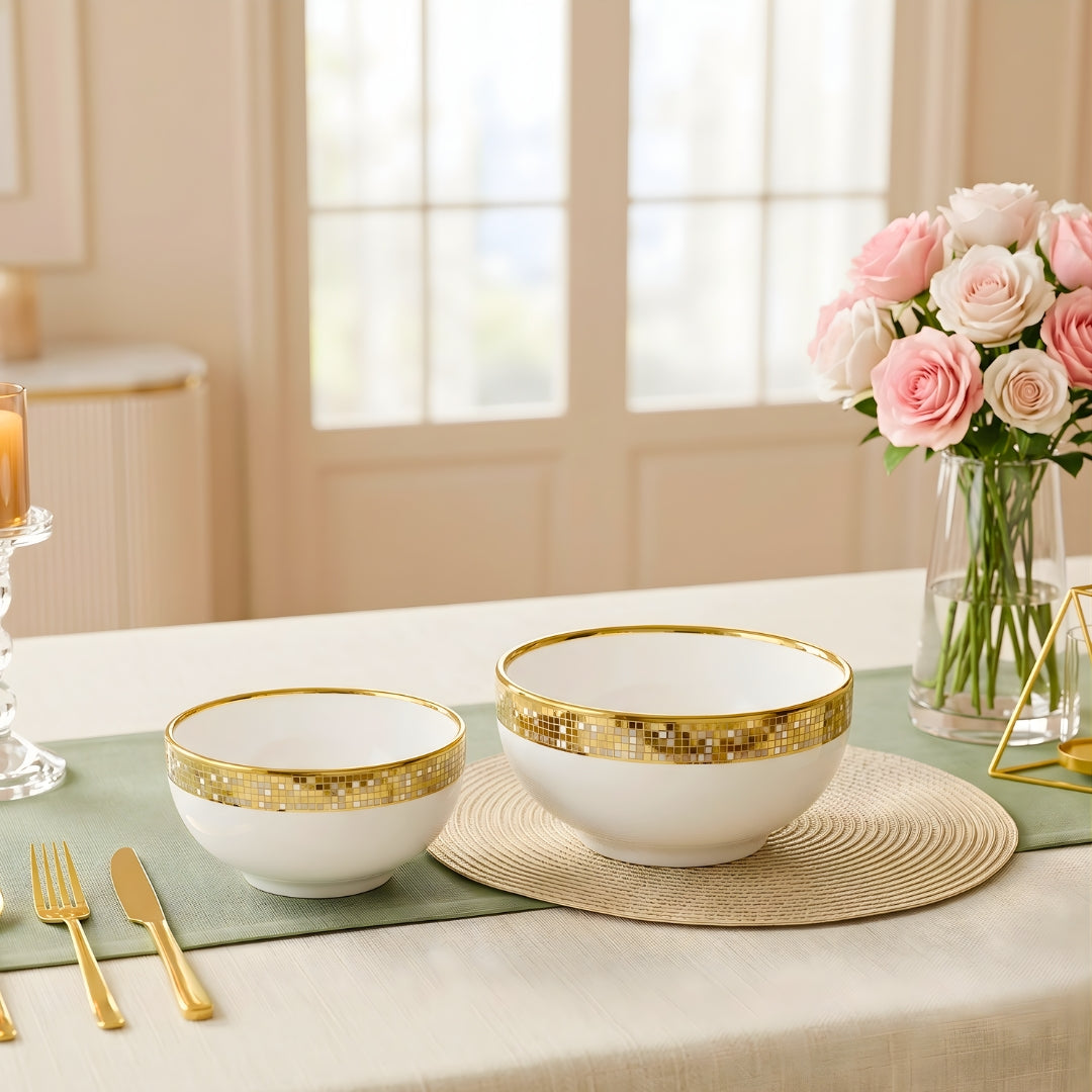 SWASHA Porcelain Dinner Set of 28 Pieces Elegant Tableware Dinnerware for Personal Use and Gifting (White & Golden)