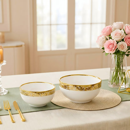 SWASHA Porcelain Dinner Set of 28 Pieces Elegant Tableware Dinnerware for Personal Use and Gifting (White & Golden)