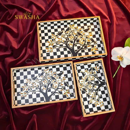 Elegant MDF Serving Tray Set of 3 – Swasha Wooden Designer Trays