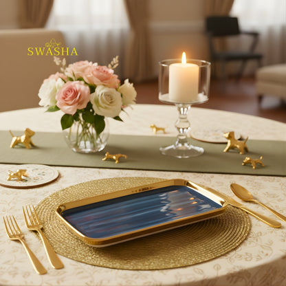 SWASHA Porcelain Dinner Set of 28 Pieces | Tableware | Dinnerware (Glossy Blue)