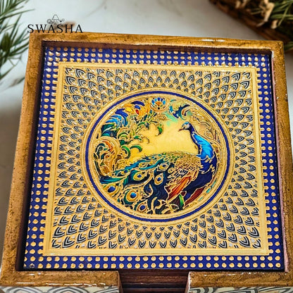 Designer Glossy Resin Finish Wooden Coasters – Swasha (Set of 4)