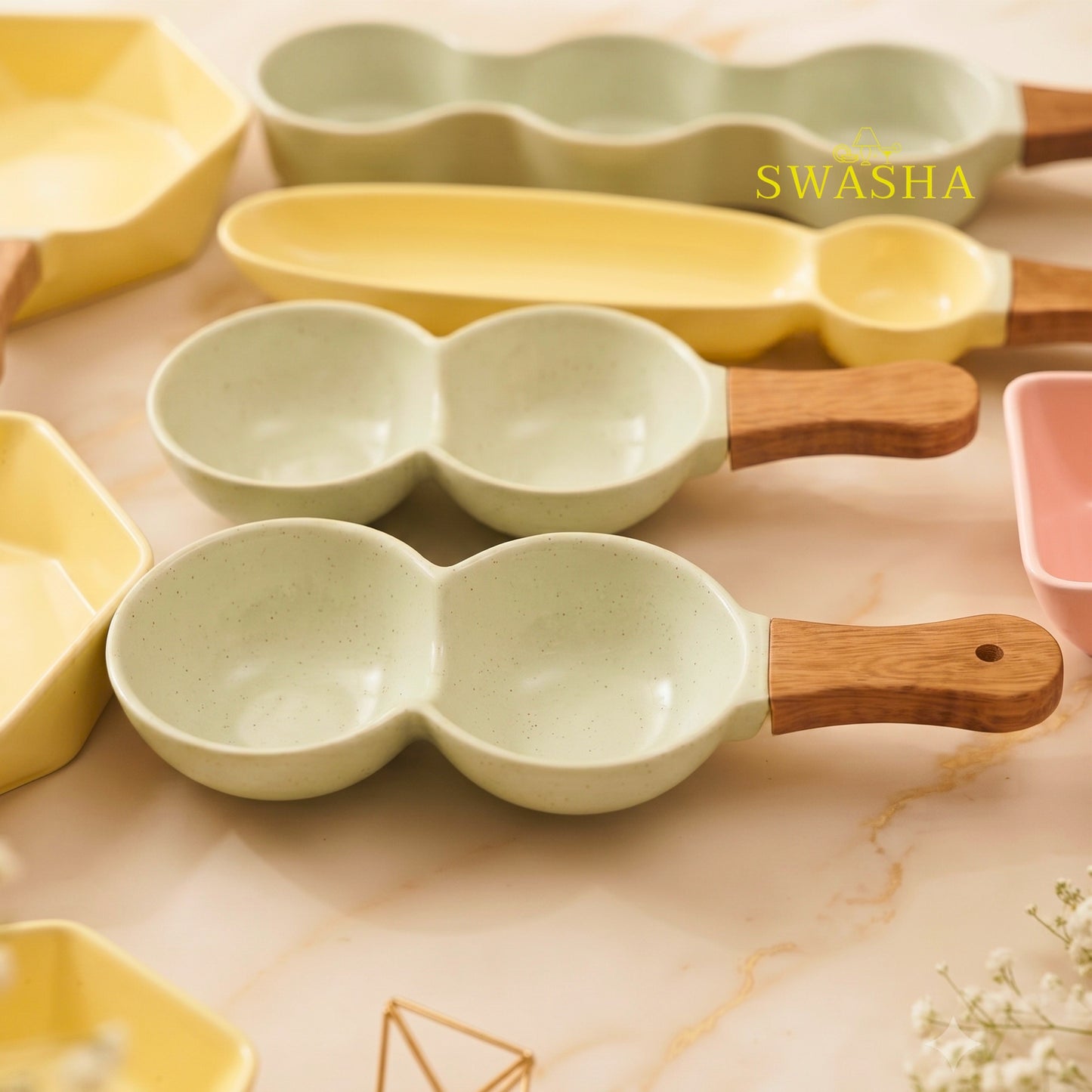 Swasha Single Handle Serving Platter Combo - 8 Pcs Starter Platter Set