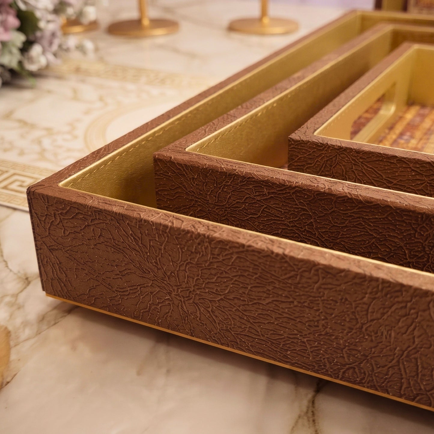 Swasha Leatherite Tray Set of 3 (Brown)