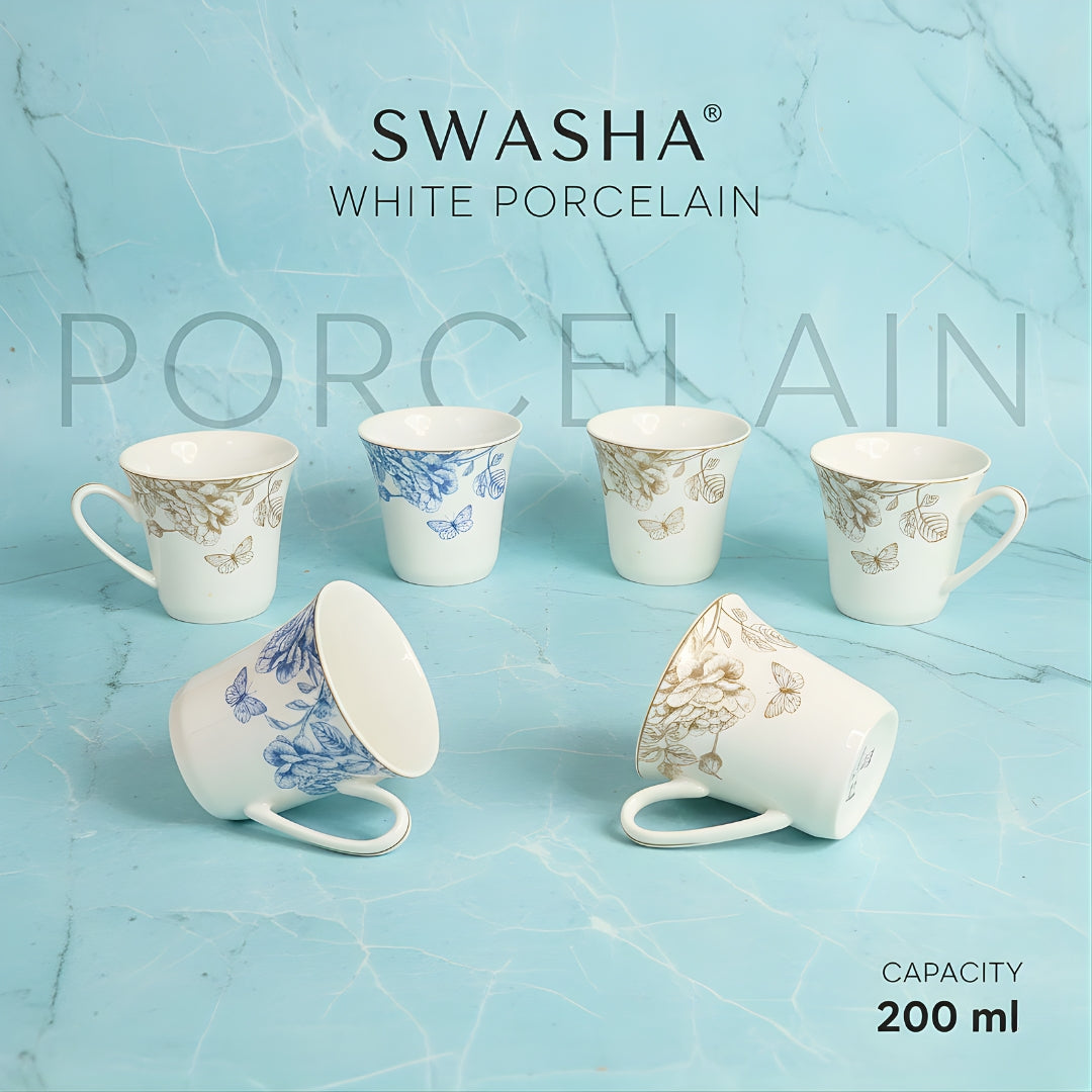 Ceramic Tea Coffee Cup Set of 6 – Swasha Porcelain Drinkware