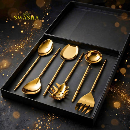  hammered gold serving cutlery set for dinner party