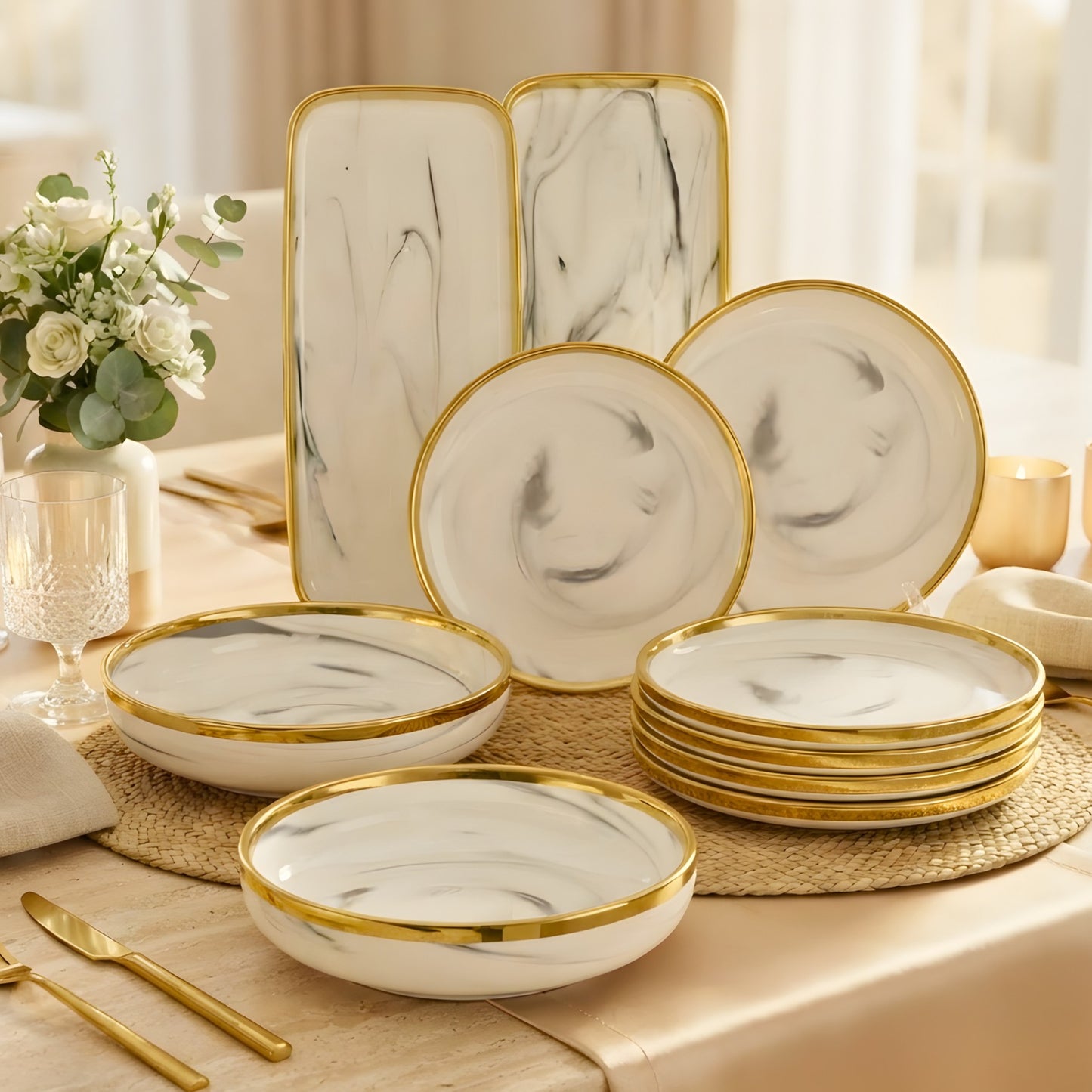 Swasha Porcelain Snacks Set of 10 Pieces | Tableware | For Personal Use and Gifting (White)