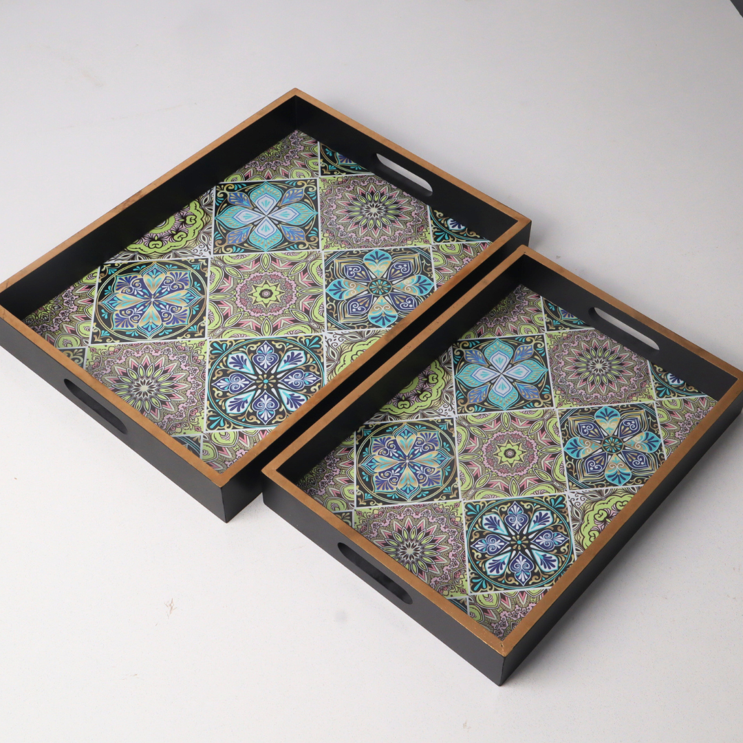 Set of 2 MDF wood trays - stylish and functional for serving or organizing