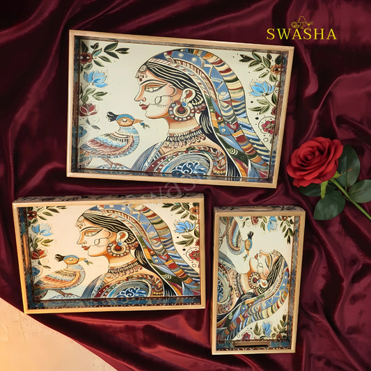 Swasha MDF Serving Tray Set – Decorative Wooden Trays (3 Sizes)