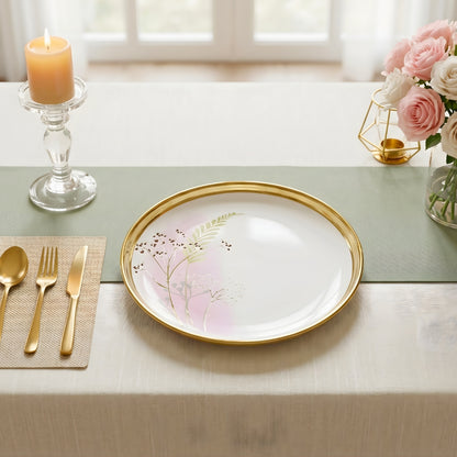 SWASHA Porcelain Dinner Set of 28 Pieces | Tableware | (White & Golden) Floral Design