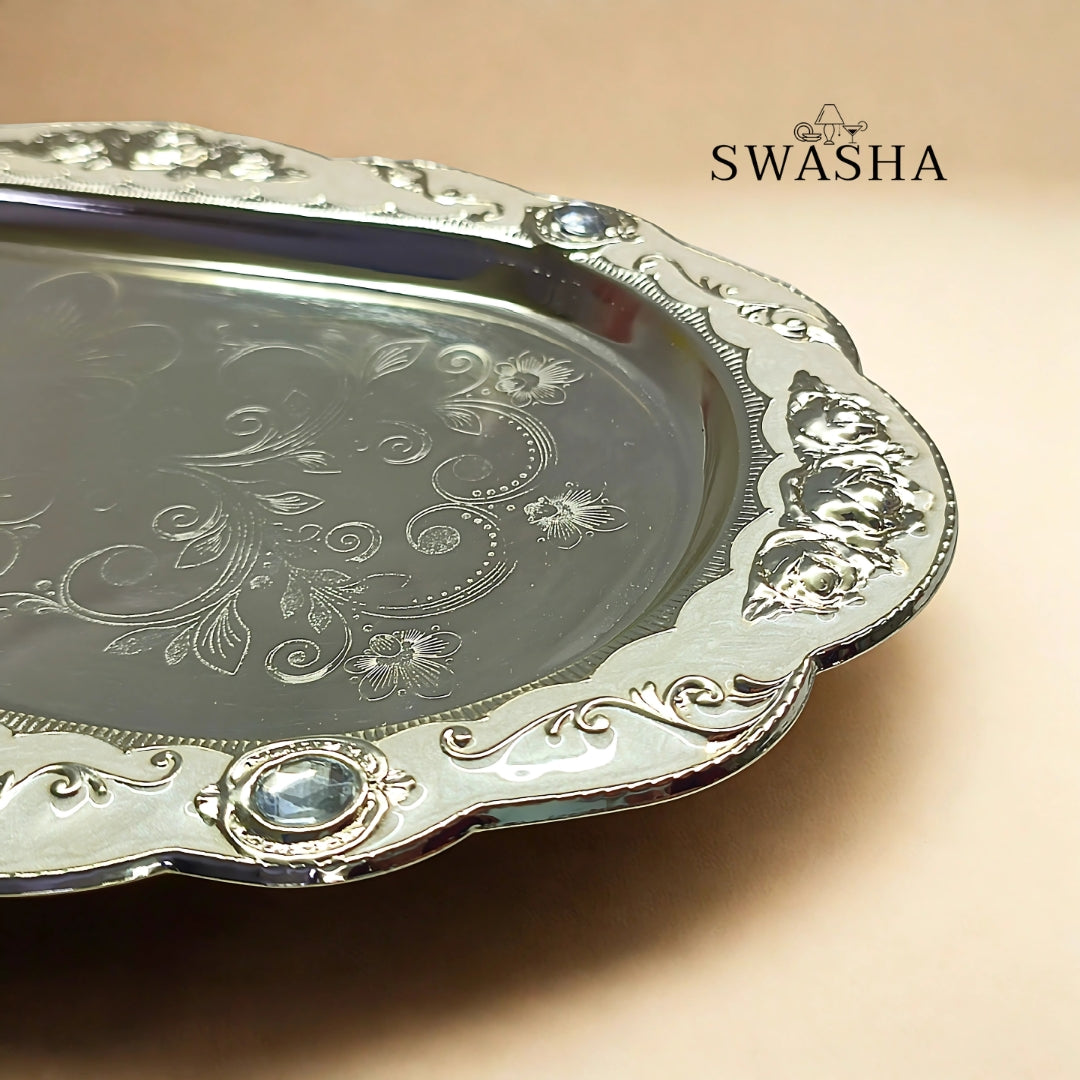 Swasha German Silver Dry Fruits Server Bowls with Tray 