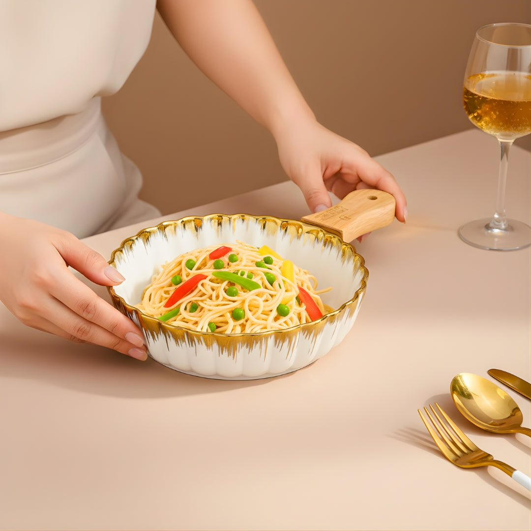 Swasha Porcelain Single Handle Round Serving Platter – Set of 2