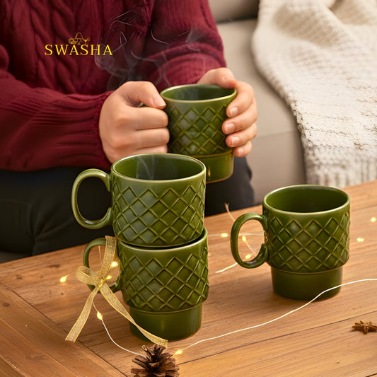 Stackable Stoneware Cups – Set of 6 Ceramic Coffee & Tea Cups | Swasha