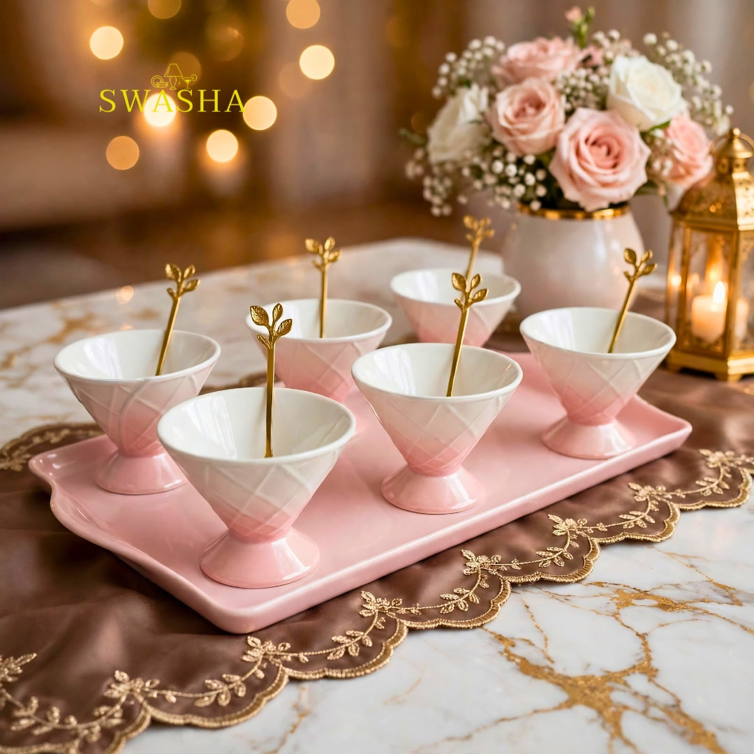 Pink Ombre Ice Cream Set 6 Pcs | With Tray Spoons | Swasha