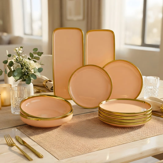 Swasha Porcelain Snacks Set of 10 Pieces | Tableware | For Personal Use and Gifting (Peach)