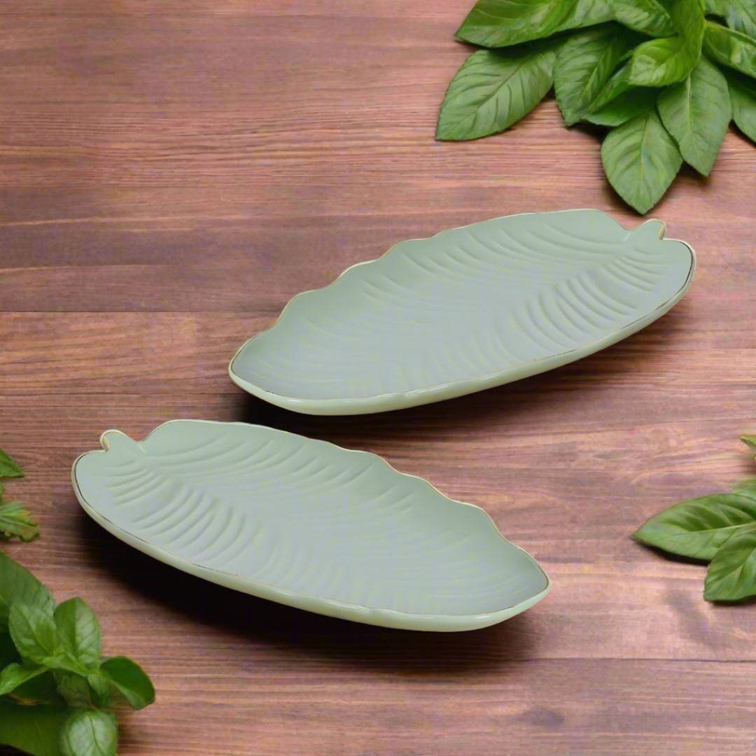 Combo Leaf Platter Set of 2 by Swasha - Elegant Porcelain Platters