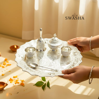 Swasha Puja Thali Set in German Silver