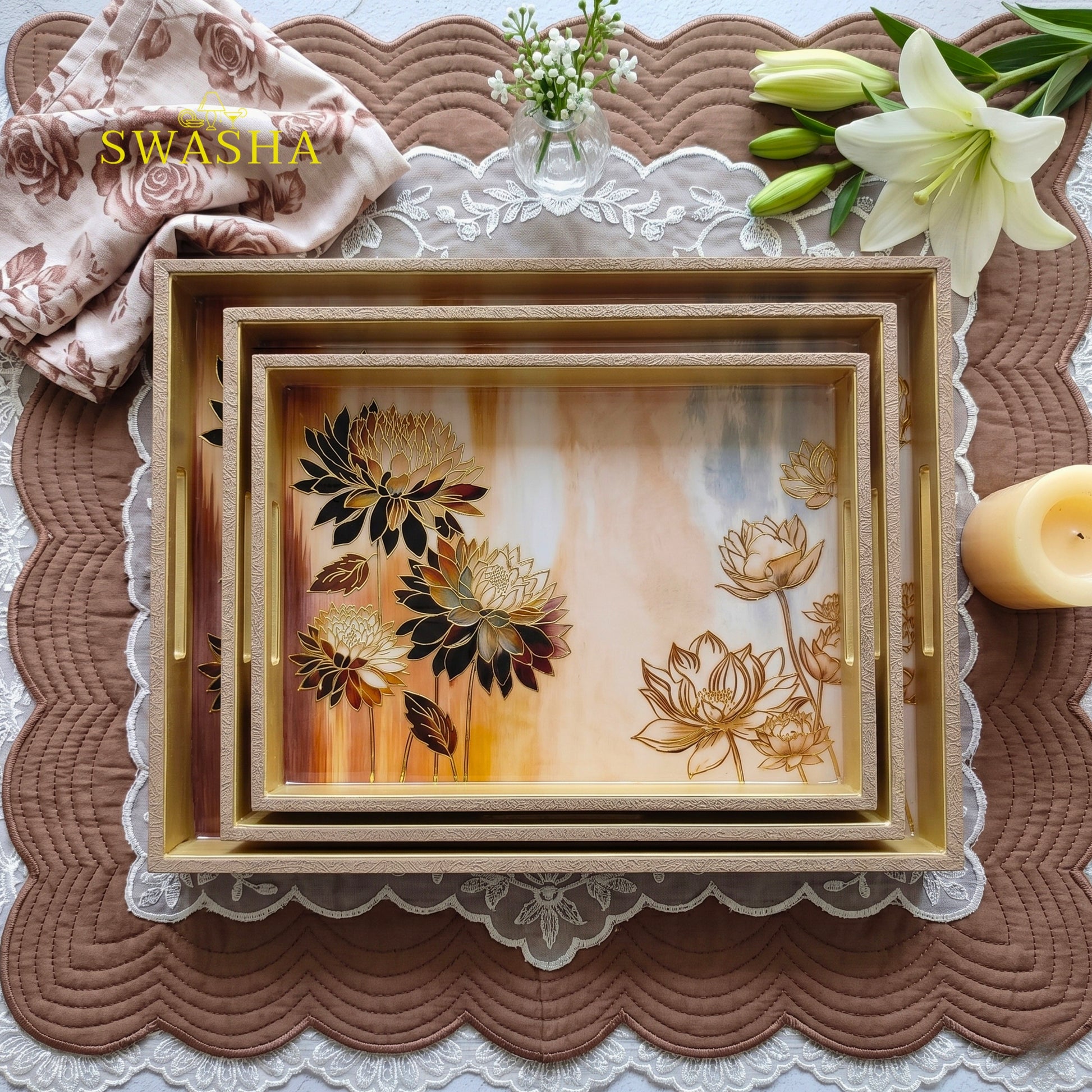 Swasha Leatherite Serving Tray Set of 3 
