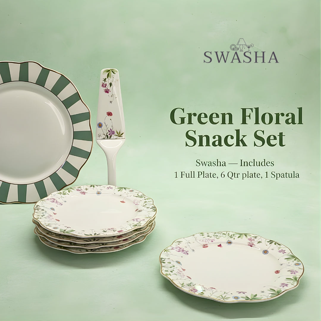 Swasha Green Floral Snacks Set