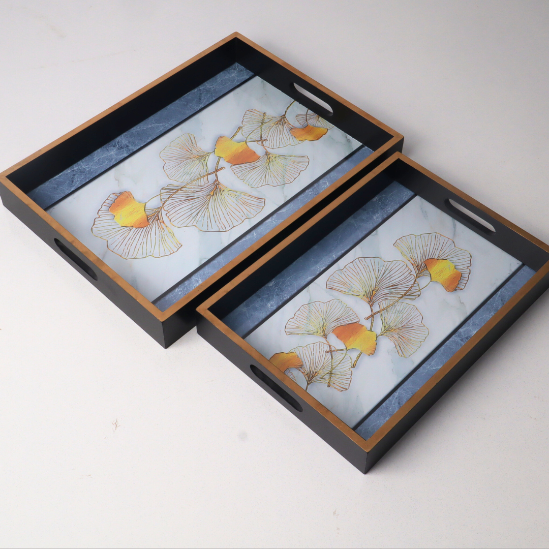 Set of 2 MDF wood serving trays 