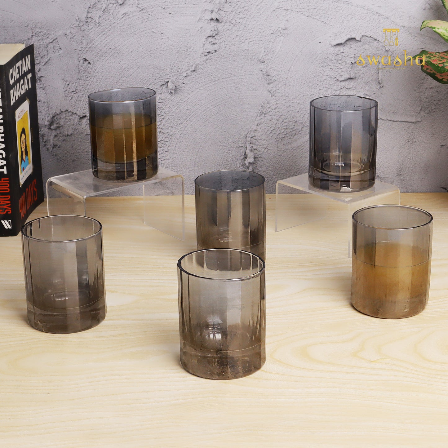 Set of 6 versatile glass tumblers - perfect for refreshing juices and water.