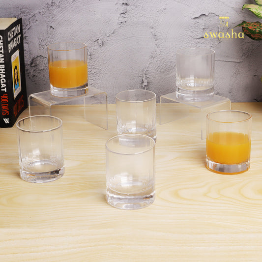 Set of 6 versatile glass tumblers - perfect for refreshing juices and water.