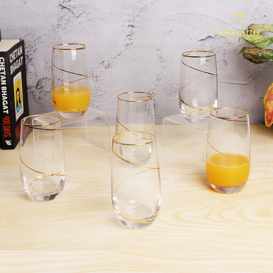 Set of 6 versatile glass tumblers - perfect for refreshing juices and water.