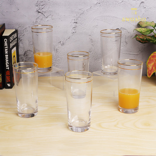 Set of 6 versatile glass tumblers - perfect for refreshing juices and water.