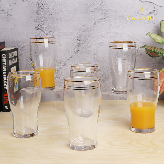 Set of 6 versatile glass tumblers - perfect for refreshing juices and water.