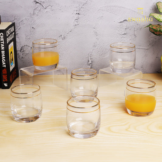 Set of 6 versatile glass tumblers - perfect for refreshing juices and water.