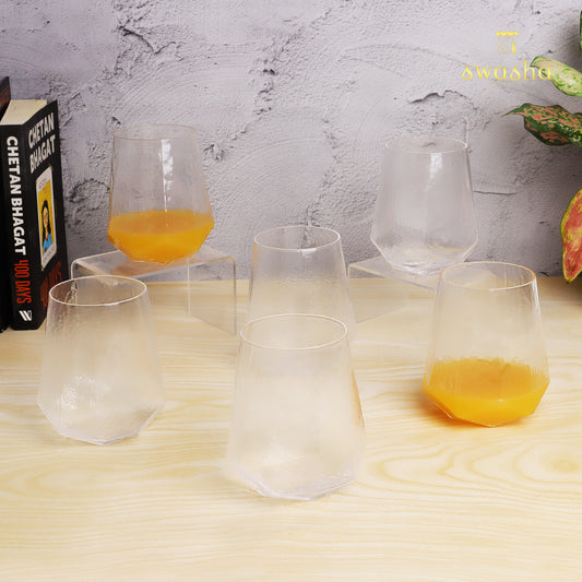 Set of 6 versatile glass tumblers - perfect for refreshing juices and water.