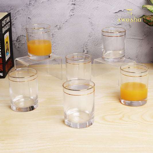 Set of 6 versatile glass tumblers - perfect for refreshing juices and water.