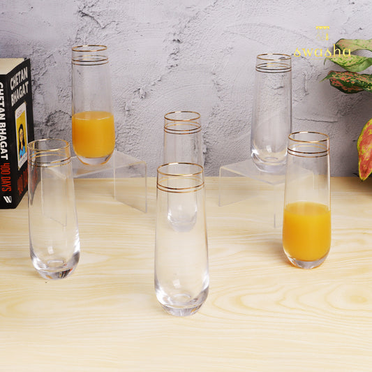 Set of 6 versatile glass tumblers - perfect for refreshing juices and water.