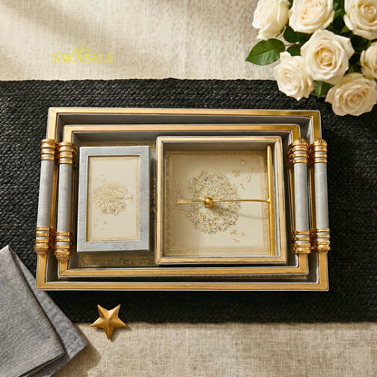 Swasha Leatherette Serving Tray Set of 4 with Cutlery Stand and Tissue Holder on Dining Table