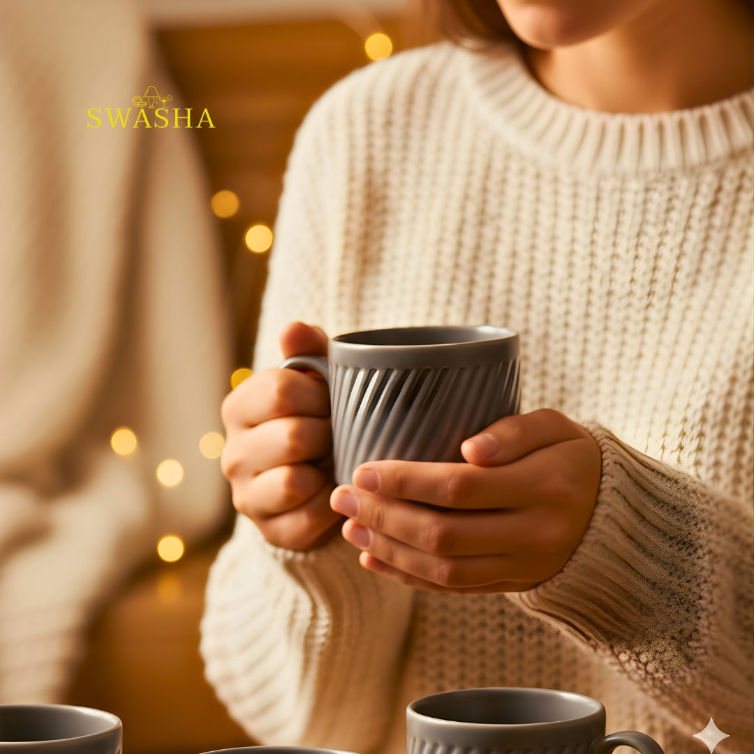 Premium Stoneware Stackable Cup Set of 6 | 270ml & 150ml | Swasha