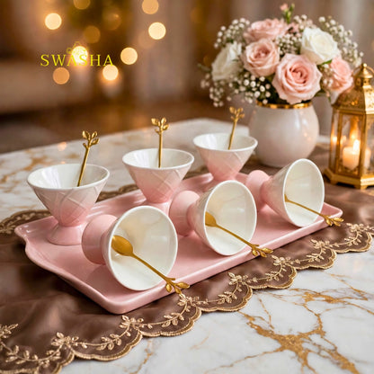 Pink Ombre Ice Cream Set 6 Pcs | With Tray Spoons | Swasha