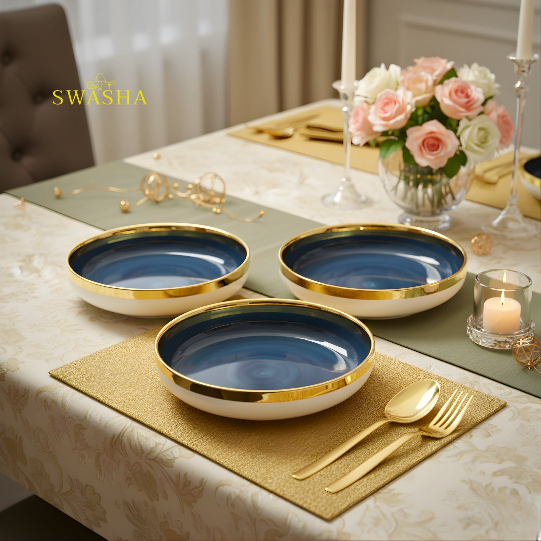 SWASHA Porcelain Dinner Set of 28 Pieces | Tableware | Dinnerware (Glossy Blue)