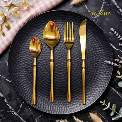 Swasha Luxury Cutlery Set 24 Pieces - Swasha Gold Spoon Fork Knife Set | Gift Box