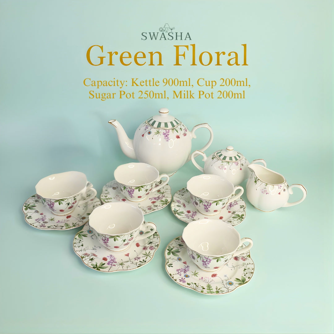 Green Floral Vintage Tea Set