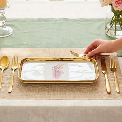 SWASHA Porcelain Dinner Set of 28 Pieces | Tableware | (White & Golden) Floral Design