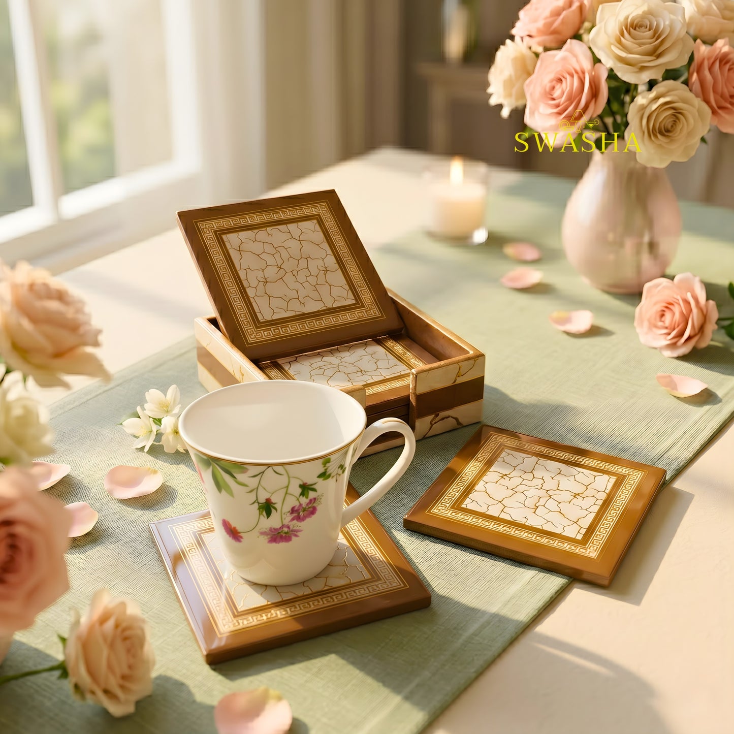 Handmade Square Resin Coasters by Swasha, Set of 6