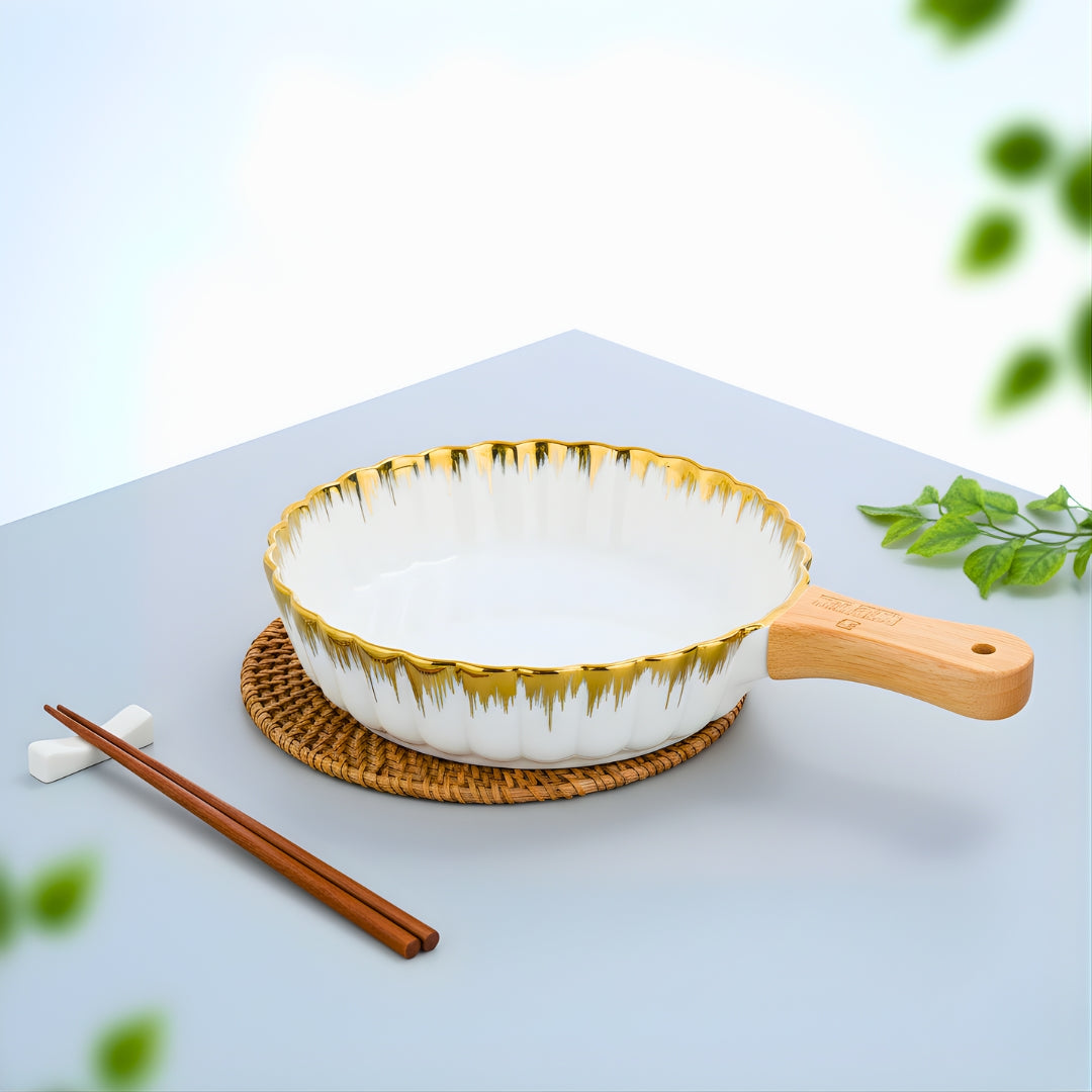 Swasha Porcelain Single Handle Round Serving Platter – Set of 2