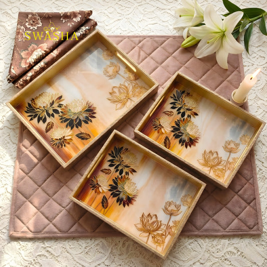 Swasha Leatherite Serving Tray Set of 3 