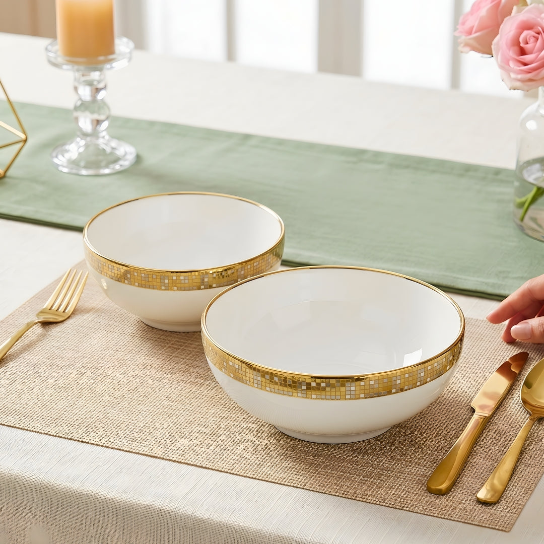 SWASHA Porcelain Dinner Set of 28 Pieces Elegant Tableware Dinnerware for Personal Use and Gifting (White & Golden)