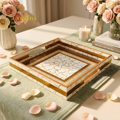 Swasha square resin finish MDF tray on coffee table with candles